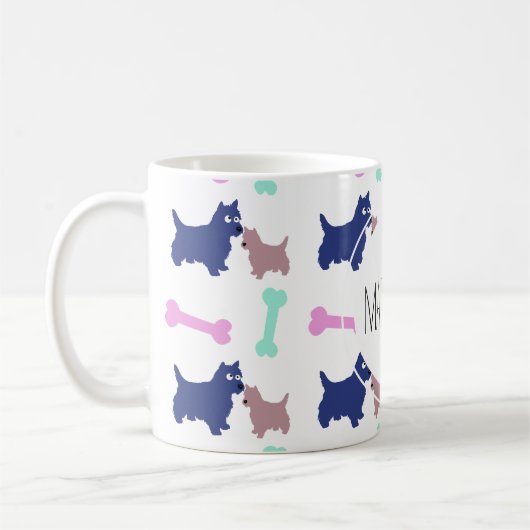 Scottish Terrier Bones Monogramme Nom Mug (Gauche)