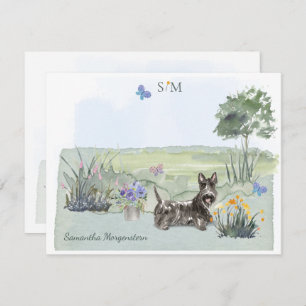 Scottish Terrier Butterfly Monogram & naam Notitiekaartje