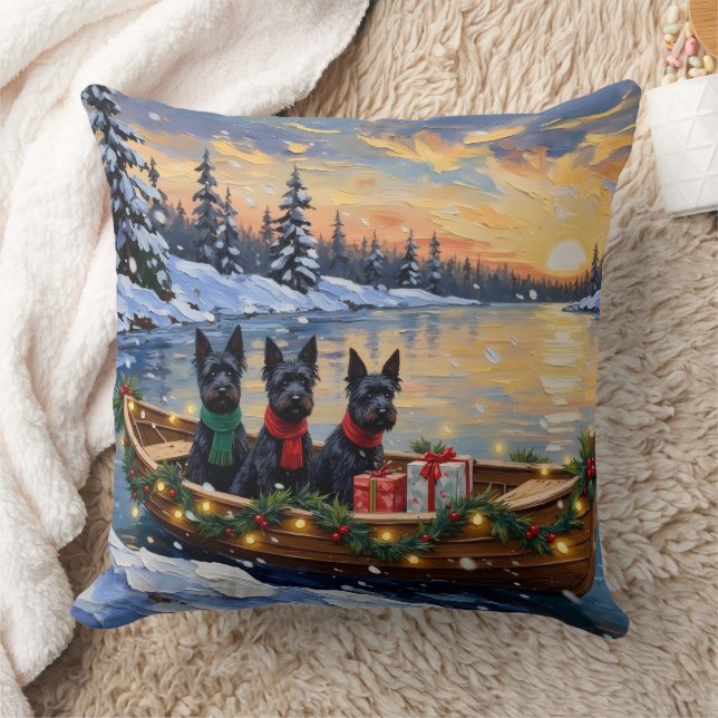 Scottish Terrier Christmas Boat Holiday Kussen (Deken)
