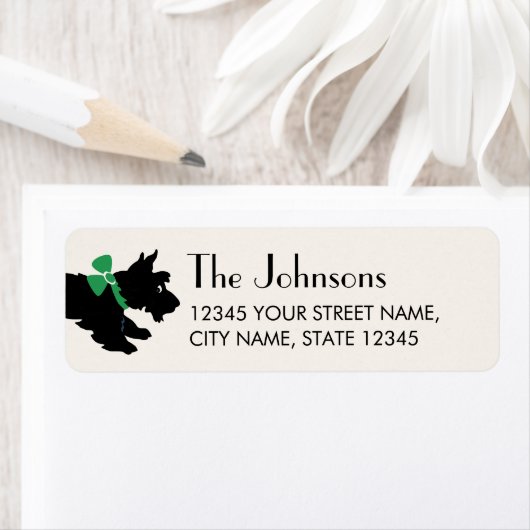 Scottish Terrier Christmas Green Retouradres Etiket (Insitu)