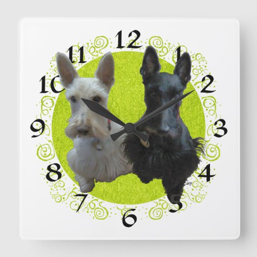 Scottish Terrier Clock Vierkante Klok (Voorkant)