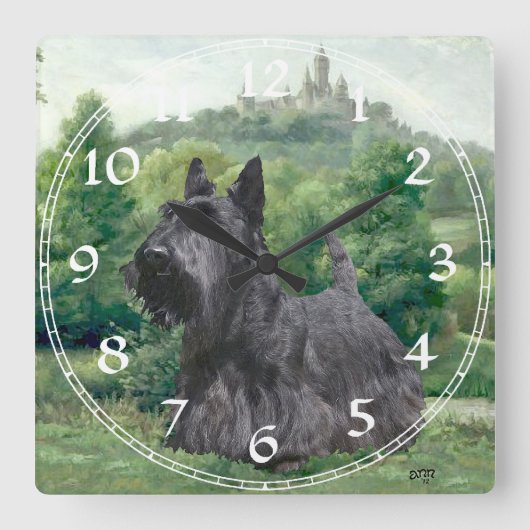 Scottish Terrier Clock Vierkante Klok (Voorkant)