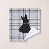 Scottish Terrier/col rouge/plaid gris/frontière (Gant de toilette)