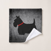 Scottish Terrier, collier rouge, argent granit (Gant de toilette)