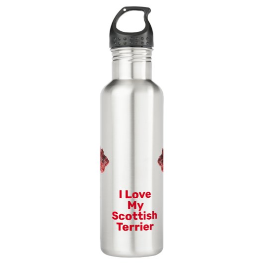 Scottish Terrier Dog Silhouette Red Grid Waterfles (Voorkant)
