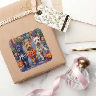 Scottish Terrier Dogs in Halloween Costumes Vierkante Sticker