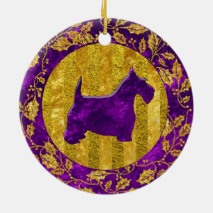 Scottish Terrier Gold Paars Keramisch Ornament