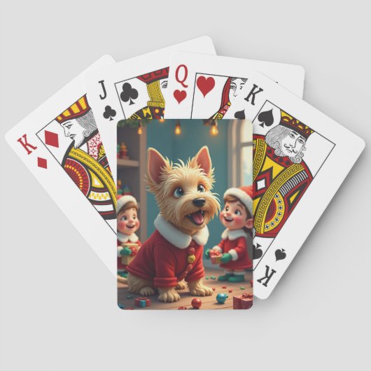 Scottish Terrier Helping Santa’s Elves Christmas Pokerkaarten (Achterkant)