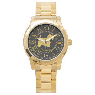 Scottish Terrier in Gold en Black Personalize Horloge