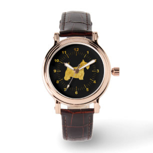Scottish Terrier in Gold en Black Watch Horloge