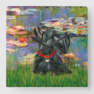 Scottish Terrier in Monet's Lilies Vierkante Klok