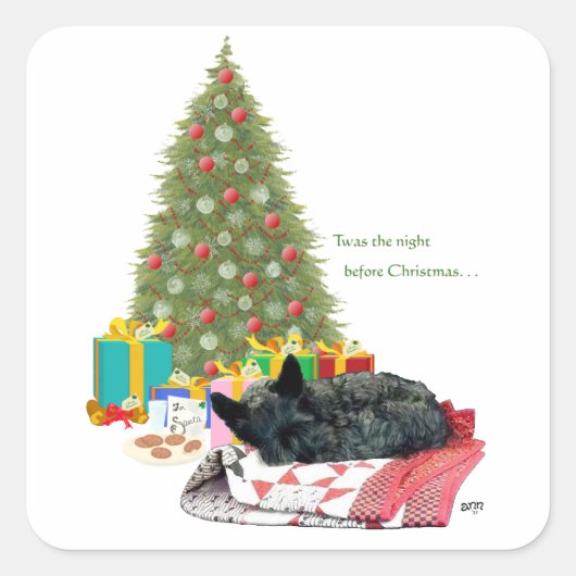 Scottish Terrier Kerstmis Nap Vierkante Sticker (Voorkant)
