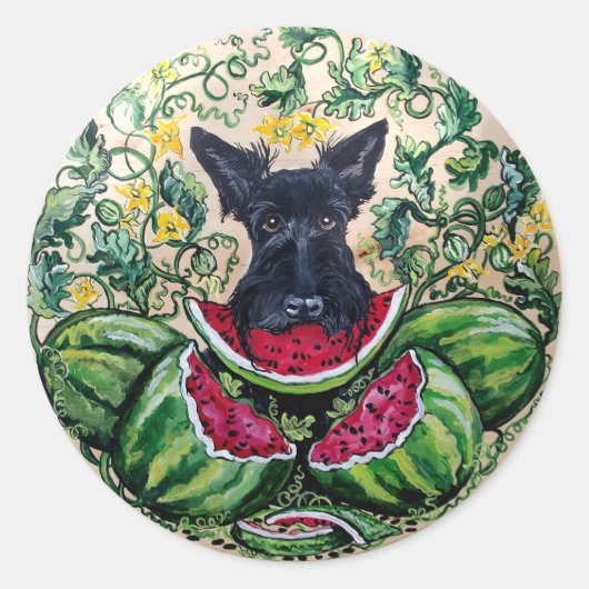 Scottish Terrier Melons Ronde Sticker (Voorkant)
