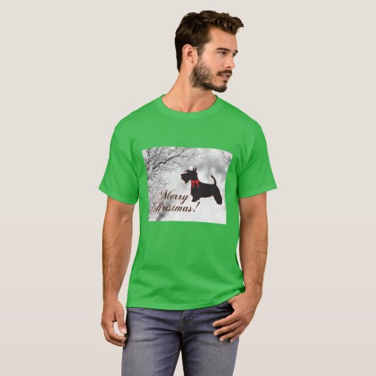 Scottish Terrier Merry Kerstry T-shirt (Voorkant volledig)