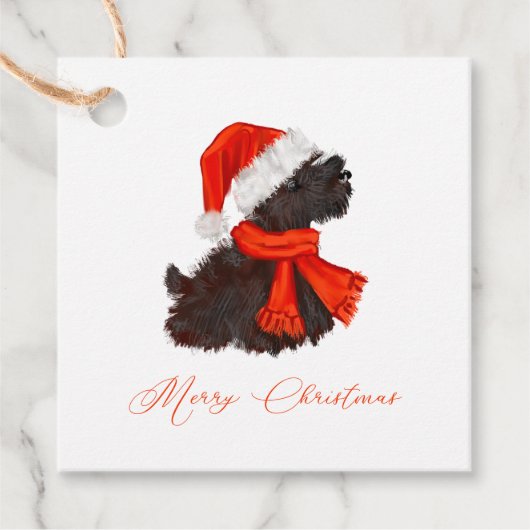 Scottish Terrier met Santa Hat & Scarf Bedankjes Labels (Voorkant)