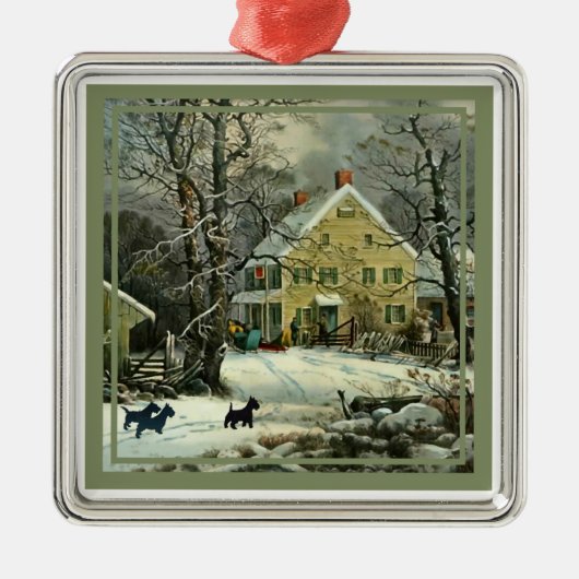 Scottish Terrier Old Fashioned Winter Metalen Ornament (Voorkant)