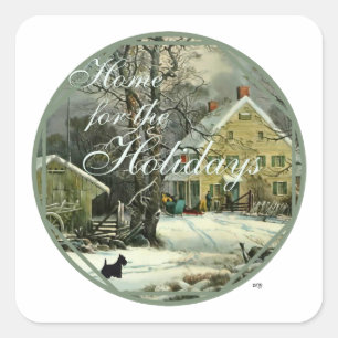 Scottish Terrier Old Fashioned Winter Vierkante Sticker