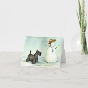 Scottish Terrier ontmoet Snowman Dog Art Note Card Bedankkaart