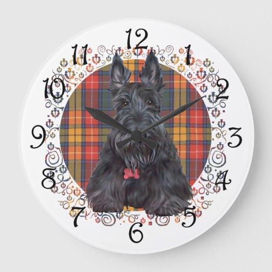 Scottish Terrier op Tartan Grote Klok (Voorkant)