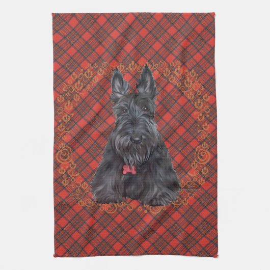 Scottish Terrier op Tartan Theedoek (Verticaal)