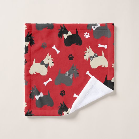 Scottish Terrier Paws and Bones Red (Gant de toilette)