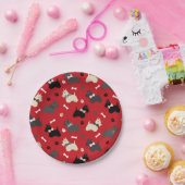 Scottish Terrier Paws and Bones Red Papieren Bordje (Feest)