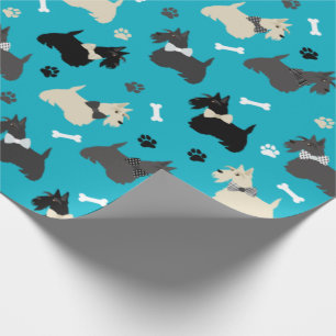 Scottish Terrier Paws and Botten Blue Cadeaupapier
