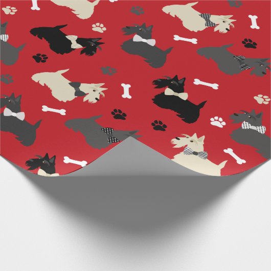 Scottish Terrier Paws and Botten Red Cadeaupapier (Hoek)