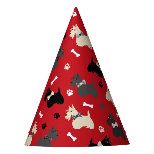 Scottish Terrier Paws and Botten Red Feesthoedjes (Voorkant)