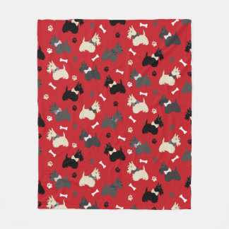 Scottish Terrier Paws and Botten Red Fleece Deken