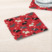 Scottish Terrier Paws and Botten Red Vierkante Kartonnen Onderzetter (Schuin)