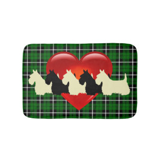 Scottish Terrier/red hart/Island green plaid Badmat