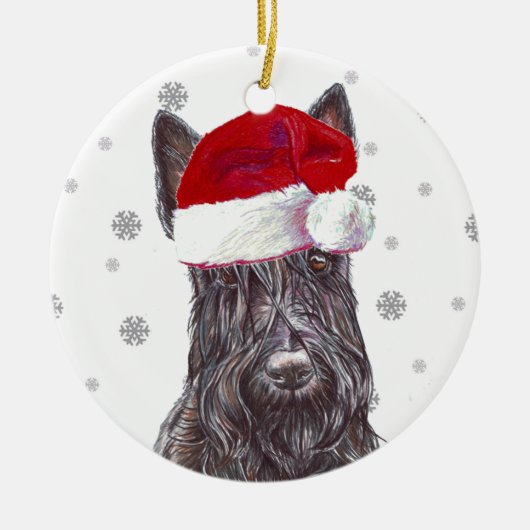 Scottish Terrier - Santa Hat Kerstmis Bauble Keramisch Ornament (Voorkant)