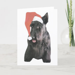Scottish Terrier Santa Hat Kerstmis Feestdagen Kaart