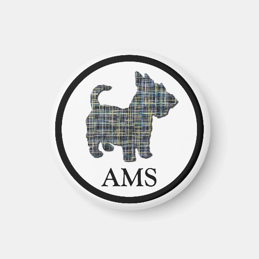 Scottish Terrier Scottie Dog Silhouette Y&B Grid Magneet (Voorkant)