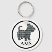 Scottish Terrier Scottie Dog Silhouette Y&B Grid Sleutelhanger (Voorkant)