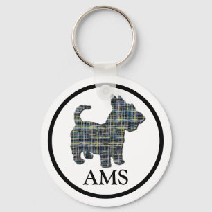 Scottish Terrier Scottie Dog Silhouette Y&B Grid Sleutelhanger