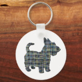 Scottish Terrier Scottie Dog Silhouette Y&B Grid Sleutelhanger (Achterkant)