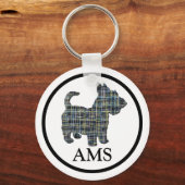 Scottish Terrier Scottie Dog Silhouette Y&B Grid Sleutelhanger (Voorkant)