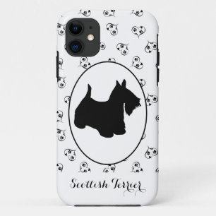 Scottish Terrier Silhouette Hearts and Paw Prints iPhone 11 Hoesje