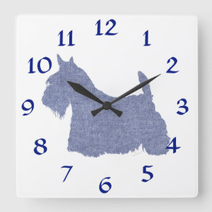 Scottish Terrier Silhouette in Denim Vierkante Klok