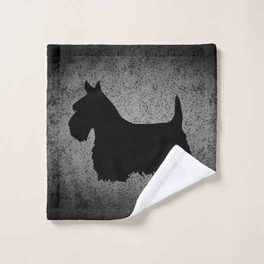 Scottish Terrier, silhouette noire, argent granit (Gant de toilette)