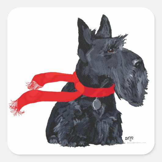 Scottish Terrier Winter Holiday Vierkante Sticker (Voorkant)