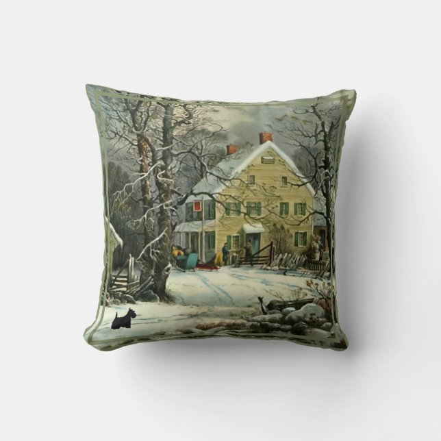 Scottish Terrier Winter Pillow Kussen (Voorkant)