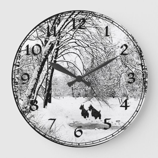 Scottish Terrier Winter Snow Clock Grote Klok (Voorkant)