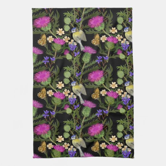 Scottish Thistle Cottcore Pattern Theedoek (Verticaal)