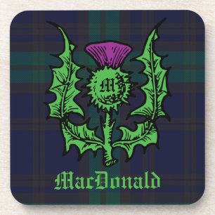 Scottish Thistle on Dark Tartan Custom Name Bier Onderzetter