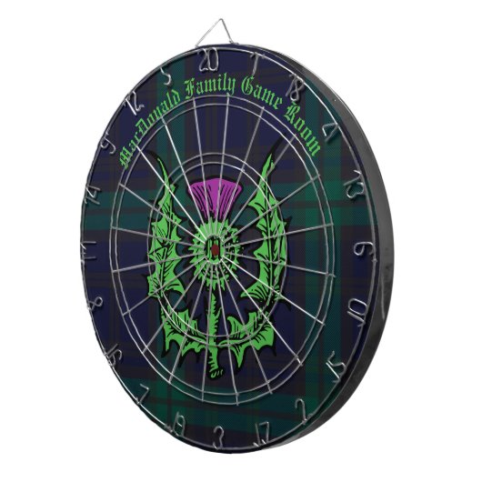 Scottish Thistle on Dark Tartan Custom Name Dartbord (Voorkant Rechts)