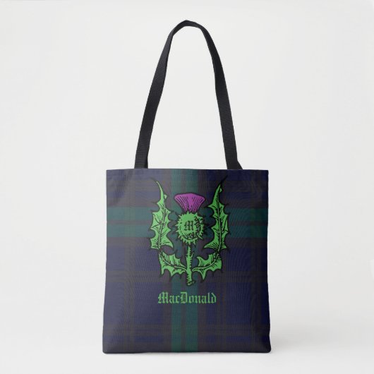 Scottish Thistle on Dark Tartan Custom Name Draagtas (Voorkant)