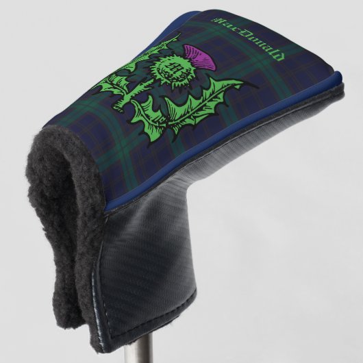 Scottish Thistle on Dark Tartan Custom Name Golfheadcover (3/4 voorkant)